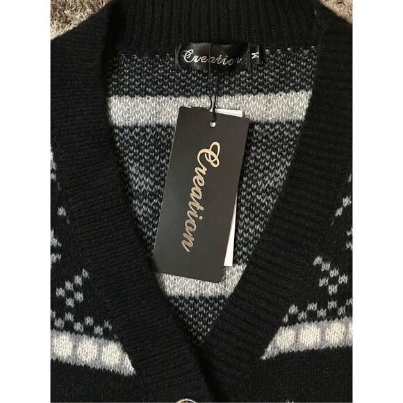 Creation black winter soft reindeer wool blend cardigan M new - Picture 7 of 8